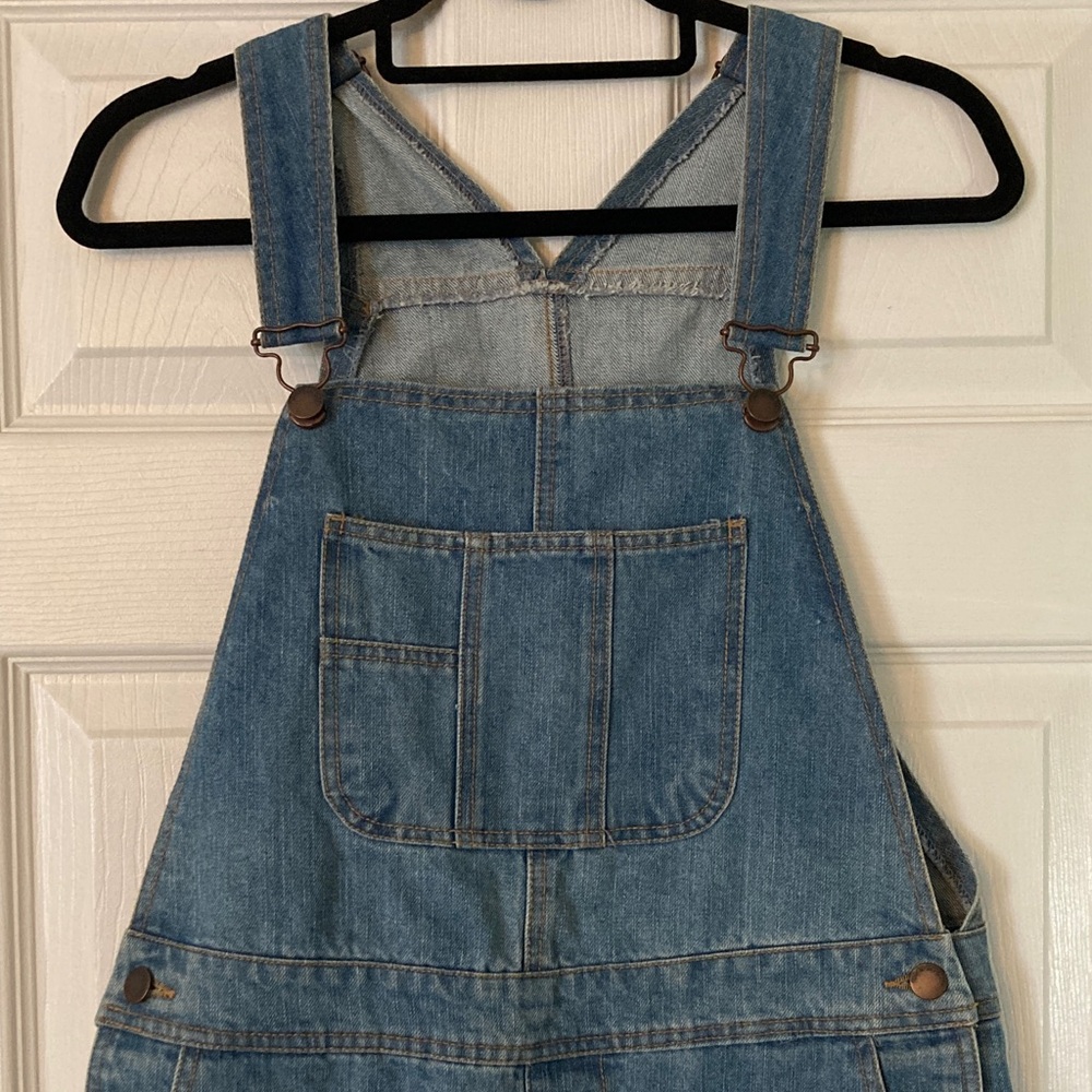 Denim Short Overalls - Blue Distressed Women's Jeans - Picture 2 of 11